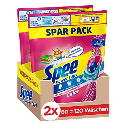 Spee Power Caps Color 3+1, Colorwaschmittel, 120 Waschladungen, Reinheit, Strahlkraft und hygienische Frische für deine Buntwäsche, 20-95°