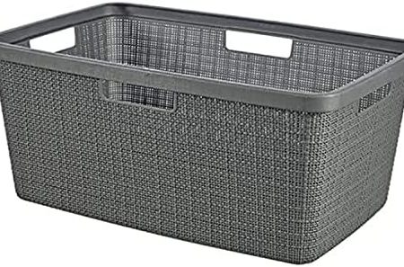 Curver Wäschekorb Jute 46 l, Grau, 70% recycelbar