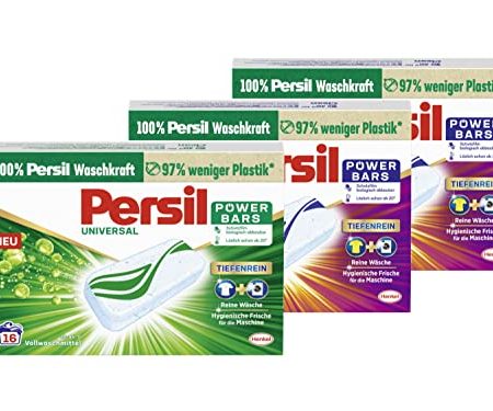 Persil Power Bars Universal Waschmittel (16 Waschladungen), vordosiertes Vollwaschmittel & 2x Persil Power Bars Color Waschmittel (16 Waschladungen), vordosiertes Buntwaschmittel