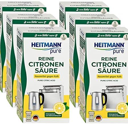 HEITMANN pure Reine Citronensäure: Ökologischer Bio-Entkalker - Pulver, 6x 350 g