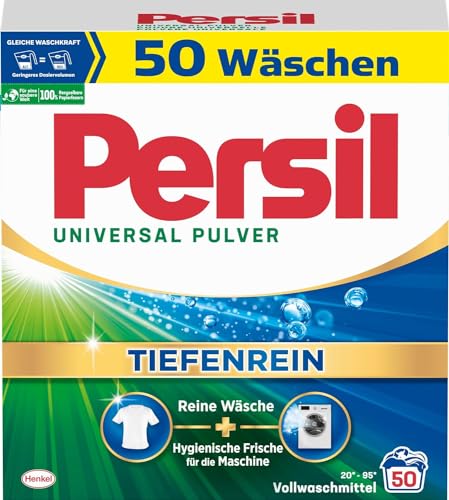 Persil Universal Pulver Tiefenrein Waschmittel (50 Waschladungen), Vollwaschmittel für reine Wäsche und hygienische Frische für die Maschine, effektiv von 20 °C bis 95 °C