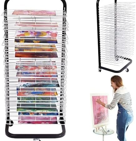 ODOXIA Trockengestell | Trockenwagen Für Bilder Und Kunst | Bilder Trockengestell Und Bildertrocknungswagen Für Klassenzimmer, Atelier, Zuhause | Bildertrocknungsrega l Art Drying Rack White (Big)