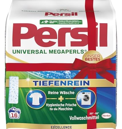 Persil Universal Megaperls (16 Waschladungen), Vollwaschmittel mit Tiefenrein Technologie, Waschmittel für reine Wäsche & hygienische Frische für die Maschine, 20 °C bis 95 °C