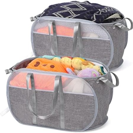 Aceshop Faltbarer Wäschekörbe 2 Stück, 75L Pop-up Wäschekorb klappbar Groß mit 4 Verstärkte Griffe Pop-up Faltbarer Laundry Baskets Faltbarer Wäschekörbe für Waschküche Badezimmer Kinderzimmer (Grau)