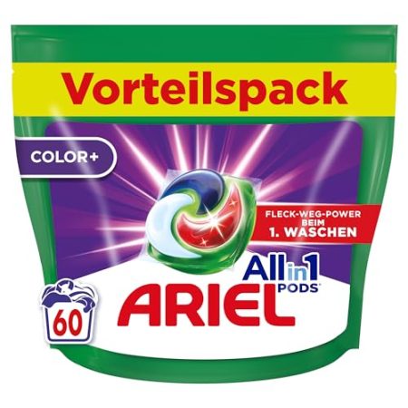 Ariel Waschmittel Pods All-in-1, Color+ Flüssigwaschmittel, 60 Waschladungen, Kraftvolle Fleckenentfernung In Nur 1 Waschgang