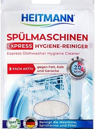 HEITMANN Express Spülmaschinen Reiniger 30g: Reiniger für Geschirr, 3fach aktiv gegen Fett, Kalk, Gerüche, wirkt schon im Kurzprogramm, spart Zeit, Energie und Kosten