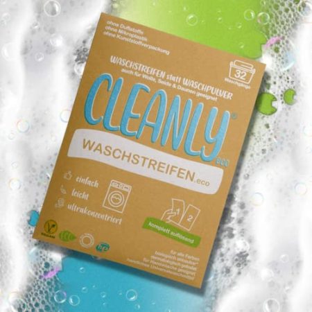 CLEANLYeco Waschstreifen statt Waschpulver,32 Stück,für Wolle/Seide/Daunen geeignet,biologisch abbaubar,Waschstreifen für Handwäsche geeignet,Universalwaschmittel