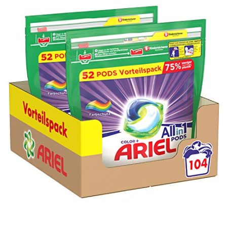 Ariel Waschmittel Pods All-in-1, Color Waschmittel, Farbschutz, {2 × 52 Waschladungen} , 104 Waschladungen