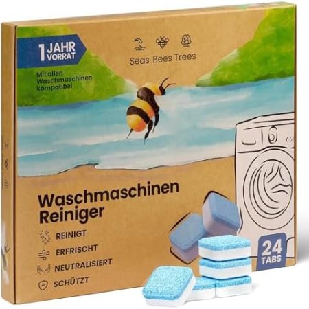 Seas Bees Trees Waschmaschinenreiniger 1 Jahresvorrat, entfernt Gerüche, Kalk und Ablagerungen gründlich, Waschmaschinen Entkalker für alle Waschmaschinen, Waschmaschinen Reiniger mit 24 Tabs