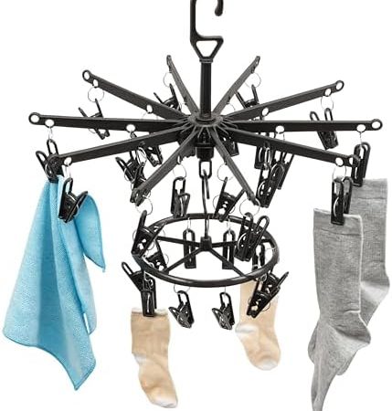 Hausfelder Wäschetrockner Set faltbar, Socken Aufhänger für Wäscheständer, Wäschespinne klein aus Kunststoff zum Aufhängen mit 1x 20 und 1 x 10 Wäscheklammern