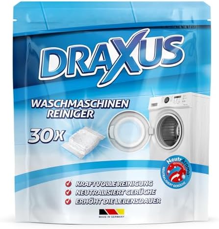 DRAXUS 30x Waschmaschinenreiniger Tabs im Vorratspack I Kraftvoller Reiniger entfernt Ablagerungen, Gerüche & Kalk | Sorgt für Glanz und Sauberkeit