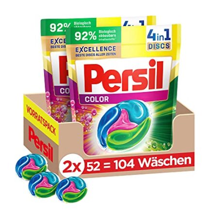 Persil Color 4in1 DISCS (104 Waschladungen), Colorwaschmittel mit Tiefenrein-Plus Technologie für leuchtende Farben, 92% biologisch abbaubare Inhaltsstoffe