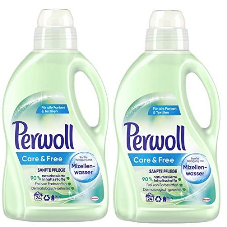 Perwoll Care und Free, Feinwaschmittel, 48 (2 x 24) Waschladungen, mit Mizellenwasser für empfindliche Haut und Allergiker geeignet