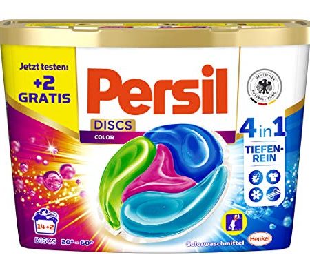 Persil Color 4in1 Discs (16 Waschladungen), Colorwaschmittel mit Tiefenrein-Plus Technologie und langanhaltender Frische, Waschmittel für leuchtende Farben