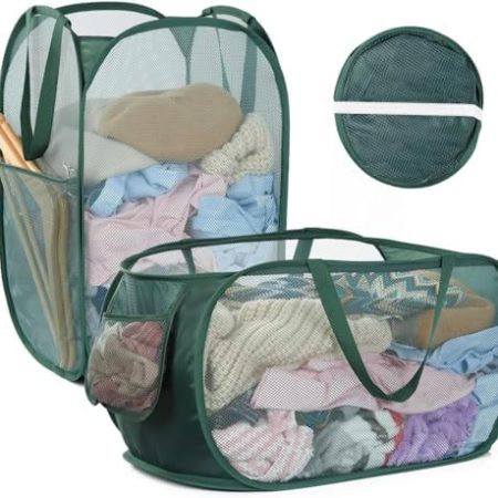 OTraki Faltbarer Wäschekorb 2 Stück, 70L Pop-up Wäschekorb klappbar Groß mit Mesh 36x36x58cm, Laundry Baskets mit Griffen Faltbarer Stoffkorb Pfandflaschen Sammelbehälter