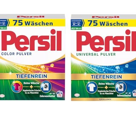 PERSIL Pulver-Set 2x 75 Waschladungen (150WL) 1x Color & 1x Universal, Color- & Vollwaschmittel-Set für reine Wäsche und hygienische Frische für die Maschine, effektiv ab 20 °C