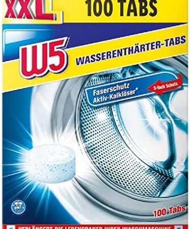 W5 100x Entkalker Tabs für Waschmaschine | Wasserkocher | Spülmaschine, TESTSIEGER STIFTUNG WARENTEST, Entkalkungstabletten für alle Marken & Modelle Kompatibel