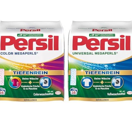 Persil Set Universal & Color Megaperls 32 Waschladungen (2x 16WL) Vollwaschmittel & Color Waschmittel Tiefenrein für reine Wäsche & hygienische Frische für die Maschine 20 °C bis 95 °C