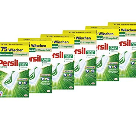 Persil Power Bars Universal Waschmittel 450 WL (6 x 75 Waschladungen), vordosiertes Vollwaschmittel mit biologisch abbaubarem Schutzfilm, für reine Wäsche & hygienische Frische für die Maschine