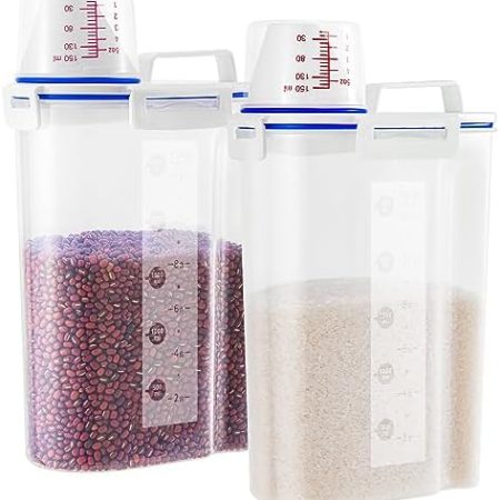 HNNJCK 2er Set Müsli Aufbewahrung Behälter Küche, Luftdichte Aufbewahrungsbox für Waschpulver Mehl Hundefutter Waschmittel, Cereal Müslidose Dispenser Container Vorratsdosen Schüttdosen