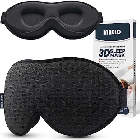 INNELO Schlafmaske für Herren Frauen, 2024 Bequeme Atmungsaktive 3D Augenmaske, mit tiefen Augenhöhlen und erhöhten Nasenpads,100％ Lichtblockierende Schlafbrille mit Memory Foam für Reisen, Schwarz