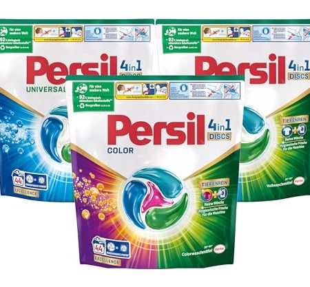 Persil Set 2x Universal & 1x Color 4in1 DISCS 132 Waschladungen (3x 44WL), Vollwaschmittel & Color Waschmittel Tiefenrein, für reine Wäsche und hygienische Frische für die Maschine