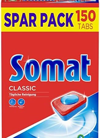 Somat Classic Spülmaschinen Tabs, 150 Tabs, Geschirrspül Tabs für die tägliche Reinigung von Besteck und Geschirr, mit Extra-Kraft und Schutz vor Glaskorrosion