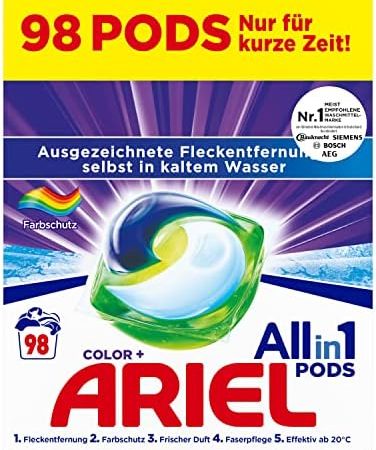 Ariel Waschmittel All-in-1 Pods, Farbe Waschmittel, 98 Waschladungen