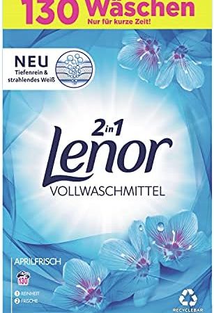 Ariel Lenor Waschmittel Pulver, Waschpulver Grosspackung, Vollwaschmittel, 130 Waschladungen, Lenor Aprilfrisch mit Duft von Frühlingsblumen, 8.45kg