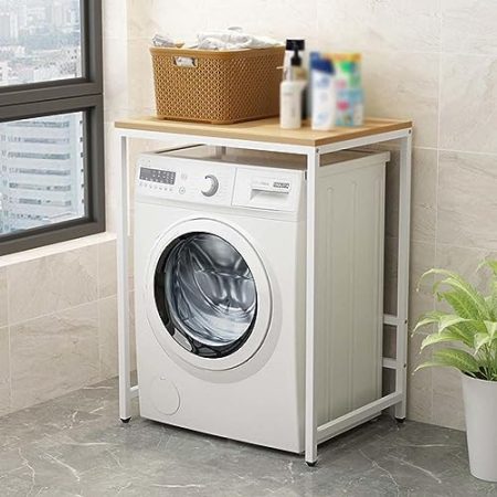 YWQJL Waschmaschinenschrank Überbauschrank Für Trockner Waschmaschine Waschmaschinenregal Holz 60 cm Breit Überbau Regal Über Waschmaschine Washing Machine Cabinet,WeißerRahmen+Holzplatte