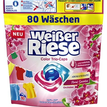 Weißer Riese Color Trio-Caps Aromatherapie Floral Sensation (80 Wäschen), Waschmittel mit Orchidee, Colorwaschmittel mit intensivem Dufterlebnis