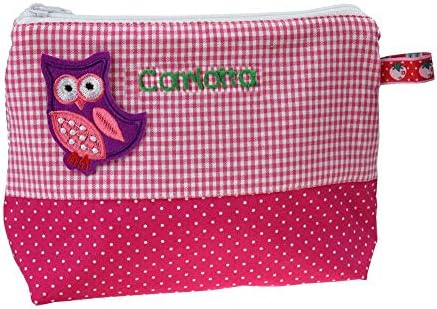 Kulturbeutel mit Namen, Kosmetiktäschen Applikation, Waschbeutel Kinder, Kulturtäschchen, Kindertäschchen, Kinder Waschtasche, Sammeltasche, Farbe:pink Eule