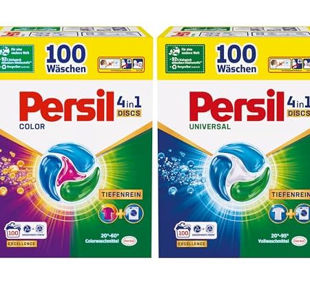 Persil Set Universal & Color 4in1 DISCS 200 Waschladungen (2x 100WL), Vollwaschmittel & Color Waschmittel Tiefenrein, für reine Wäsche und hygienische Frische für die Maschine