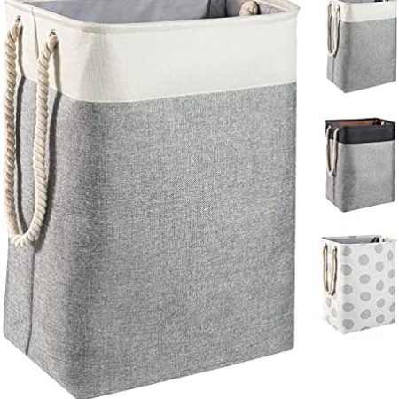 BrilliantJo großen Wäschekorb 78L, faltbare Wäschesammler mit Seil Griffe Aufbewahrungsbehälter geeignet für Schlafzimmer Waschküche Bad 60 x 42 x 31 cm Beige + Grau