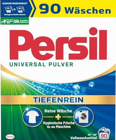 Persil Universal Pulver Tiefenrein Waschmittel (90 Waschladungen), Vollwaschmittel für reine Wäsche und hygienische Frische für die Maschine, effektiv von 20 °C bis 95 °C