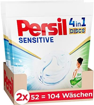 Persil Sensitive 4in1 DISCS (104 Waschladungen), Waschmittel für Allergiker & Babys, Vollwaschmittel mit beruhigender Aloe vera für sensible Haut, effektiv von 20 °C bis 95 °C