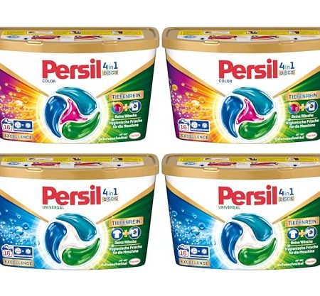 Persil Set 2x Universal & 2x Color 4in1 DISCS 96 Waschladungen (6x 16WL), Vollwaschmittel & Color Waschmittel Tiefenrein, für reine Wäsche und hygienische Frische für die Maschine