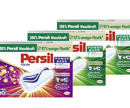 Persil Power Bars Color Waschmittel (16 Waschladungen), vordosiertes Buntwaschmittel & 2x Persil Power Bars Universal Waschmittel (16 Waschladungen), vordosiertes Vollwaschmittel