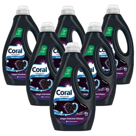 Coral Colorwaschmittel Black Velvet Flüssigwaschmittel für länger intensives Schwarz mit Farbpflege-Kraft natürlicher Herkunft 23 WL 1,15 Liter 6 Stück