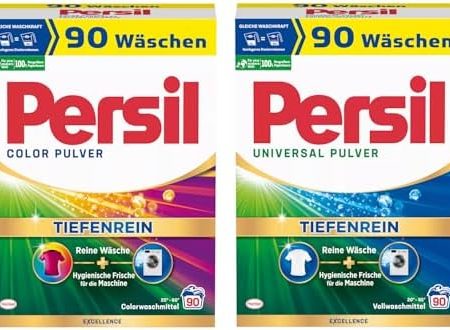 PERSIL Pulver-Set 2x 90 Waschladungen (180WL) 1x Color & 1x Universal, Color- & Vollwaschmittel-Set für reine Wäsche und hygienische Frische für die Maschine, effektiv ab 20 °C