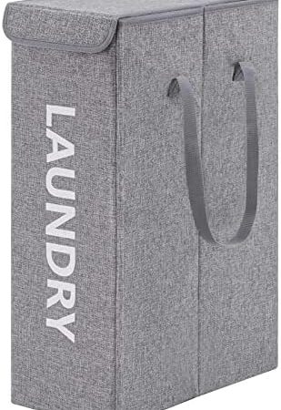 YOUDENOVA Schmal Wäschekorb mit Deckel, Faltbar Wäschesammler Wäschetruhe, Stabiler Wäschebox, Laundry Hamper with Lid, 20x40x60cm Grau B