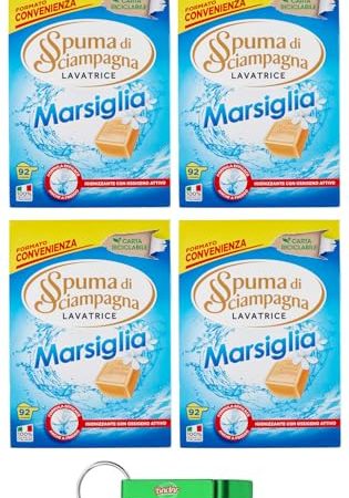 4x Spuma Di Sciampagna Lavatrice Marsiglia,Waschmaschine Waschmittel mit Marseille-Duft,Waschpulver 92 Wäschen,4140g + Beni Culinari Kostenloser Schlüsselanhänger