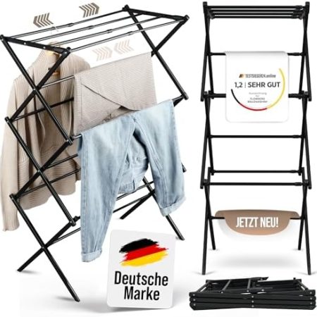 FLOWBERG Wäscheständer | Faltbar & Ausziehbar | Platzsparender Trockenständer | Ideal für Kleine Räume | Leichtes Design | Einfache Montage (schwarz)