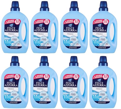 8er-Pack Felce Azzurra Lavatrice Classico,Waschmaschine Flüssig Flüssigwaschmittel für die Waschmaschine Wirksam bei Kälte, für Weiß- und Buntwäsche,32 Wäschen 1595ml