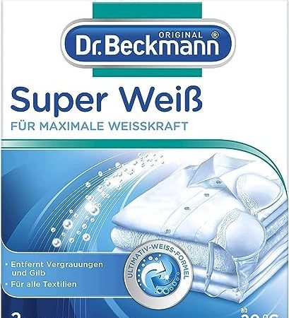 Dr. Beckmann Pulver, Super Weiß | entfernt Grauschleier | hilft gegen Vergilbungen | die Wäsche wird wieder strahlend Weiß, Frisch | 2x 40 g