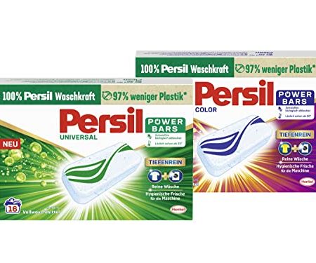 Persil Power Bars Universal Waschmittel (16 Waschladungen), vordosiert & Persil Power Bars Color Waschmittel (16 Waschladungen), Buntwaschmittel