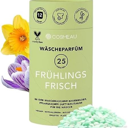 Cosmeau Wäscheparfüm Perlen Frühlingsfrisch - Nachhaltige Duftperlen für Waschmaschine - Bis zu 25 Waschladungen und 12 Wochen Frische - Plästik Frei, Vegan & Zero Waste