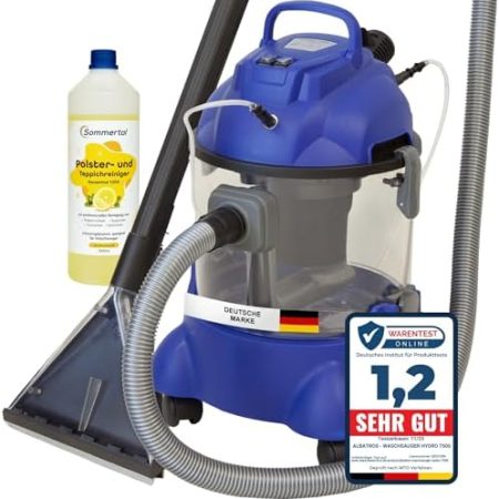 Albatros Waschsauger Polster HYDRO 7500 + 1l Reinigungs-Shampoo - 4in1 Polsterreiniger Gerät Beutellos + Teppich-Reinigungsmaschine, 5-tlg Komplett-Set - Vergleichssieger Note: Sehr Gut (09/2020)