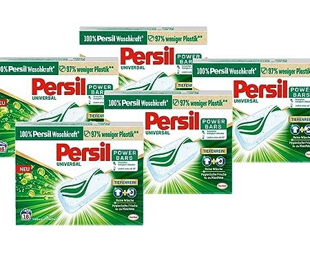 Persil Power Bars Universal Waschmittel 80 WL (5 x 16 Waschladungen), vordosiertes Vollwaschmittel mit biologisch abbaubarem Schutzfilm, für reine Wäsche & hygienische Frische für die Maschine