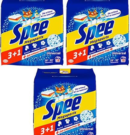 Spee, Megaperls Universal 3+1, Vollwaschmittel, 54 (3 x 18) Waschladungen, Reinheit, Strahlkraft und Frische für deine Wäsche - zum schlauen Preis